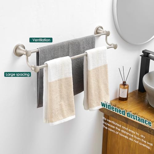 Hoimpro Double Towel Bar Towel Rack for Bathroom Wall Mount Brushed Nickel - Image 2
