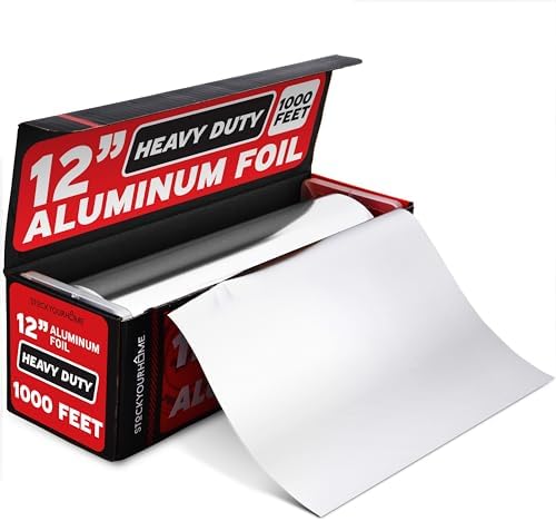 Stock Your Home Heavy Duty Aluminum Foil Roll, 1000 FT x 12 Inches Wide Non Stick Aluminum Foil Heavy Duty Rolls, Heavy Duty Foil with Easy Tear Dispenser, Premium Tinfoil Roll to Wrap & Store Food by StockYourHome