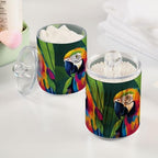 Fustylead 4 Pack Beautiful Parrot Animal Pop Art Style Plastic Apothecary Jars with Lid, Bathroom Vanity Storage Organizer Canister for Qtip, Cotton Ball, Swab, Round Pads, Floss - Image 4