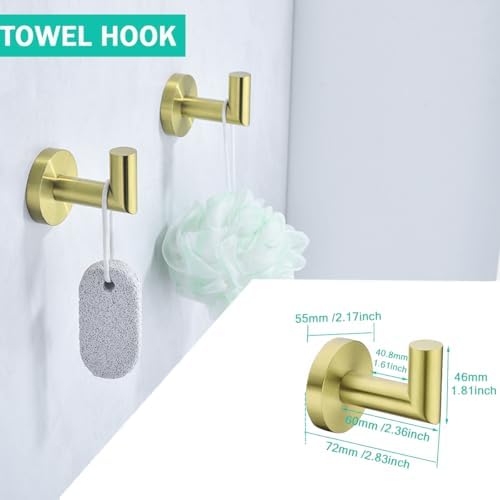 Towel Bar Set 4-Pieces Brushed Gold Bathroom Hardware Set, 18 Inch Stainless Steel Towel Rack Kit,Towel Rod Coat Hook and Toilet Paper Holder Wall Mounted Bathroom Accessories Set - Image 4