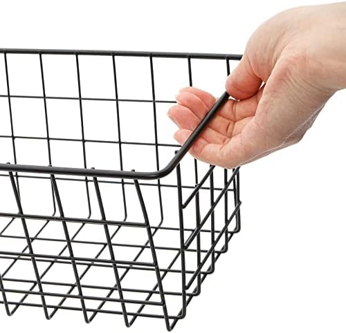 Hedume 3 Pack Metal Wire Storage Organizer Basket, 16.2" x 6.3" x 4.4" Bin Basket with Handles, Versatile Organizer for Kitchen, Pantry, Closet, Laundry Room, Cabinets, Bathroom - Black - Image 3