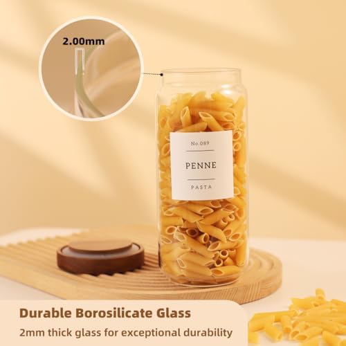3 Pack Glass Canisters with Airtight Acacia Lids and 132 Kitchen Pantey Labels Preprint - 36 Fl OZ Borosilicate Glass Pantry Storage Jars Containers with Wooden Lids for Tea,Sugar,Cookie,Pasta,Candy - Image 3