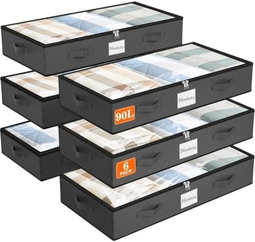 90L Under Bed Storage Containers, Storage Bags, Organizers, 6-Pack, Gray by Unknown