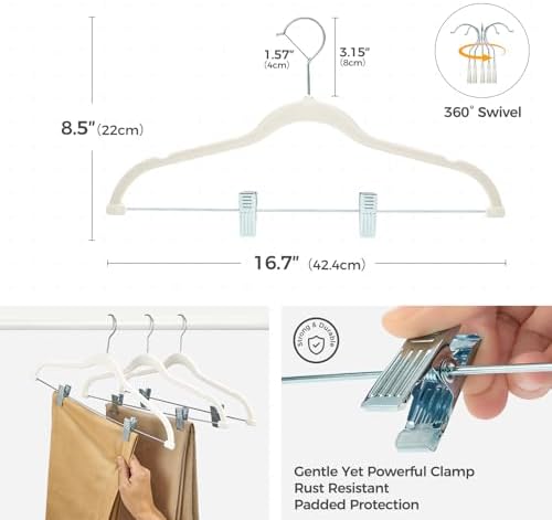 HOUSE DAY Velvet Skirt Hangers with Adjudtable Clips 30 Pack, Ivory - Image 2