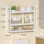 Domax Bathroom Shelves Over Toilet Storage - 3 Tier Wall Mounted Bamboo Bathroom Shelf Organizer Multifunctional Adjustable Layer Free Standing Utility Shelves for Bathroom Living Room Kitchen, White - Image 2