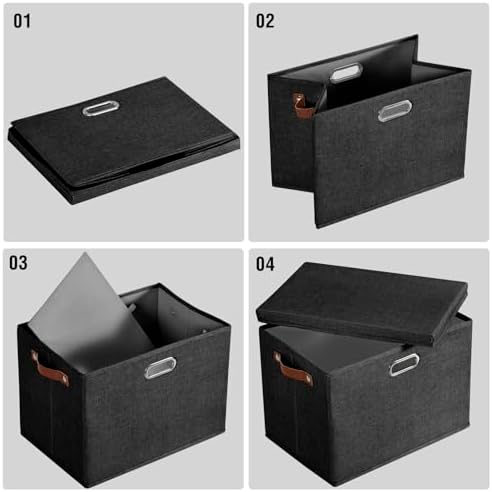 Roobyl 17" Large Fabric Storage Box with Lids, 3-Pack, Black - Image 5