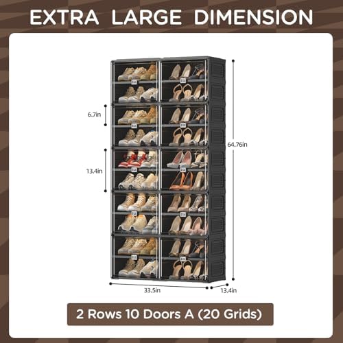Vipbox Shoe Rack Organizer Cabinet for Closet Entryway,Clear Shoe Storage Boxes Stackable Sneaker Storage with Door Easy Assembly Black Shoe Cabinet with Lids Large 10 Tiers 40 Pairs - Image 3