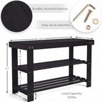 Purawood Bamboo 3 Tier Shoe Rack Bench, Premium Shoe Organizer - Image 3
