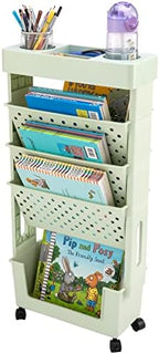 Rolling Office Paper Organizer, Mobile Book Cart Document Folder File Storage with Pen Holder, Slim Rolling Storage Cart Movable Bookshelf for Office, Dorm, Classroom, Nursery, Green by CINPIUK