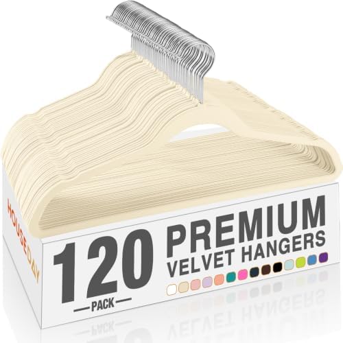 HOUSE DAY Ivory Velvet Hangers 120 Pack, Premium Non Slip Clothes Hanger by HOUSEDAY