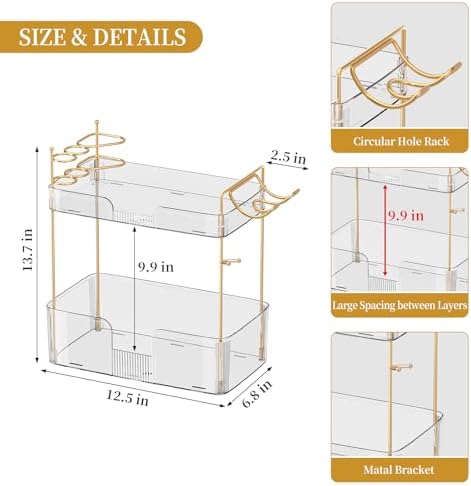 Bathroom Counter Organizer for Vanity, Makeup Organizer Countertop with Holder, Large Capacity Storage Rack, Perfect Large Skincare, Hair Care, Perfume, Easy to Install (Clear, 2Tiers) - Image 2