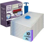 Jumbo XL Vacuum Storage Bags with Pump Vacuum Seal Space Saver Bags 10 Pack by Nellivia