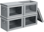 Homsorout Large Storage Bins with Lids - Stackable Cube Bins for Closet, 4 Pack Clear Windows Fabric Organizer Bins, Home Organizers and Storage for Clothes, CD, Towels, Grey by Homsorout