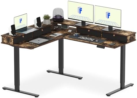 FLEXISPOT Reversible L-Shaped Corner Standing Desk with Monitor Shelf by Unknown