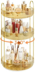 Rotating Makeup Organizer Countertop, 3 Tier, Gold by Kinkota