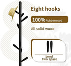 Solid Wood Square Base Coat Rack, Free Standing Hall Coat Tree with 8 Hooks（+2 spare for Coats, Hats, Bags, Purses, for Entryway, Hallway, Rubberwood Hooks,Base and Pole,(Square Base, Black) - Image 2