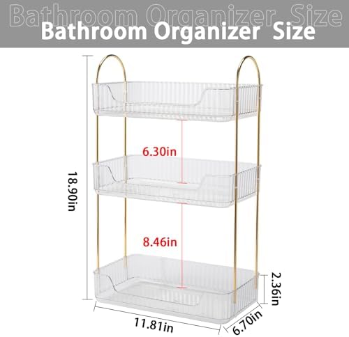 shuang qing Bathroom Counter Organizer Countertop Storage, Cosmetics Skincare Shelf, Makeup Organizer Perfume for Dresser Vanity Tray, Spice Rack for Kitchen(3 Tier-Clear) - Image 3