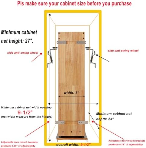 DINDON Pull Out Spice Rack Cabinet Organizer, (8" W x 21.9" D x 25.2" H) Multi-Use Soild Wood Pull Out Cabinet Organizer Slide Out Shelf Sliding Base Cabinet Storage Organization - Image 4