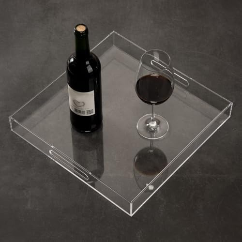 Clear Sturdy Acrylic Serving Tray with Handles - 14x14Inch - Coffee, Appetizer, Breakfast, Butler Tray - Kitchen Countertop & Makeup Drawer Organizer - Image 5