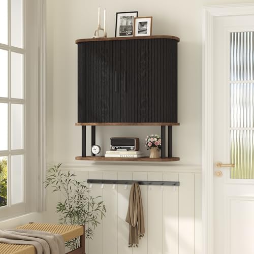 Fluted Bathroom Wall Cabinet with Tambour Sliding Door, Black - Image 5