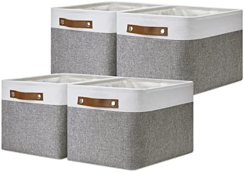 DULLEMELO 4-Pack Large Fabric Baskets for Storage 15"x11"x9.5" Storage Bins for Organizing Linen Closet Baskets with Handles by DULLEMELO
