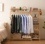 Baveke Standing Clothes Rack with Shelves, Free Standing Closet Garment Racks for Hanging Clothes, 7 Shelf Bamboo Closet Organizer System, Heavy Duty Clothes Hanging Rack for Bedroom, Natural Wood by Baveke
