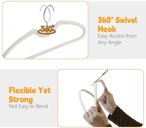 30 Pack Velvet Hangers, Short Neck Non Slip Slim Hangers with 360° Swivel Hook, Space Saving Clothes Hangers for Shirts, Dresses, Sweaters, White - Image 4