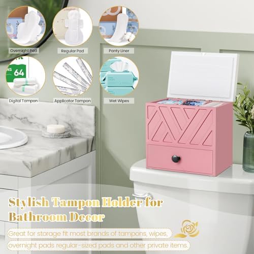 Tampon Holder for Bathroom Decor, Feminine Product Organizer with Lid and Drawer, Shark Week Tampon Storage, Wood Pad and Tampon Organizer for Toilet Organizer, Bathroom Accessories Box for Girl Stuff - Image 2