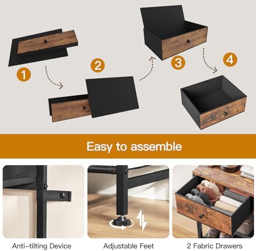 usikey Shoe Rack, 4 Tier Shoe Storage Organizer with 2 Drawers, Metal Shoe Shelf for 9-12 Pairs of Shoes, with 3 Oxford Fabric Shelves and Wooden Top, Shoe Stand for Entryway, Closet, Rustic Brown - Image 6
