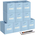11x11 storage cube bins (Set of 10) Foldable Fabric storage cubes with 10 Labels Window Cards & a Pen,11 inch cube storage bin,Closet Organizers for Shelves,Cubby Organizer Boxes,Pastel Blue by Artsdi