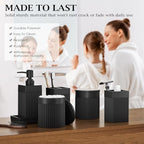 6-Piece Black Bathroom Set - Sleek Resin Organizer with Soap Dispenser, Toothbrush Holder, Vanity Tray, Tumbler & Apothecary Jars for Small Spaces - Image 3