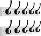 Dseap Wall Mounted Coat Rack: 16" Hole to Hole, Coat Hook Hanger with 5 Metal Hooks for Hanging Coats Towels Hats Clothes, White & Black, 2 Packs by Dseap