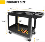 MaxWorks Heavy Duty 2‑Shelf Service Cart 500 lb Capacity Polypropylene Utility Cart with 5" Non‑Marring Casters Deep Trays and Built‑In Tool Storage for Garage Warehouse Workshop (80855) - Image 2