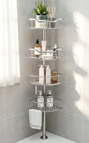 Corner Shower Caddy Tension Pole, Bathroom Organizer for Renters by ResunSy
