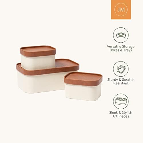 LA JOLIE MUSE Decorative Storage Boxes with Lids Faux Leather, Beige 3 Pack - Image 5