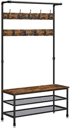 VASAGLE Coat Rack and Storage Bench, Hall Tree with 9 Hooks, Steel Frame by VASAGLEbySONGMICSHOME