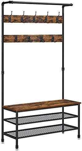 VASAGLE Coat Rack and Storage Bench, Hall Tree with 9 Hooks, Steel Frame by VASAGLEbySONGMICSHOME