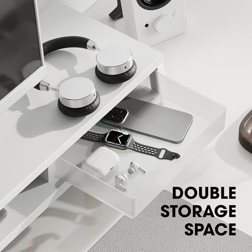 Fenge Dual Monitor Stand Riser, 42.5in Desk Shelf with 2 Drawers, White - Image 5