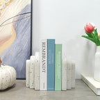 Decorative Book Ends for Shelves - Boho Aesthetic Bookends Decor - Heavy Duty Travertine Book Stopper Holder for Home Office Desk Coffee Table (Grey) - Image 6