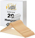 Quality Hangers 16.5" Wooden Hangers Multi Pack, Ultra Thin Space Saving Natural, 360 Degree Swivel Hook, Best for Shirts, Blouses, Pant, Suit, Coat, Dress Hangers Natural (20, Natural, With Pant Bar) by QualityHangers