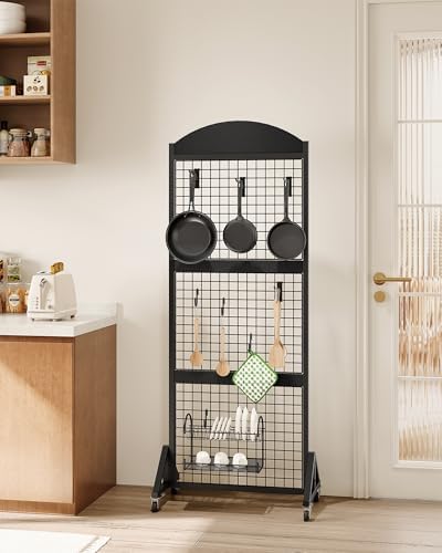 CHOEZON 2 Packs Grid Wall Panel 5.7' x 2' FT Grid Display Rack with Wheels, Movable Gridwall Display Stand with 8 S-Shaped Hooks and 8 Garment Hooks, Floorstanding Wire Grid Rack, Black TCJ17P2BB - Image 4