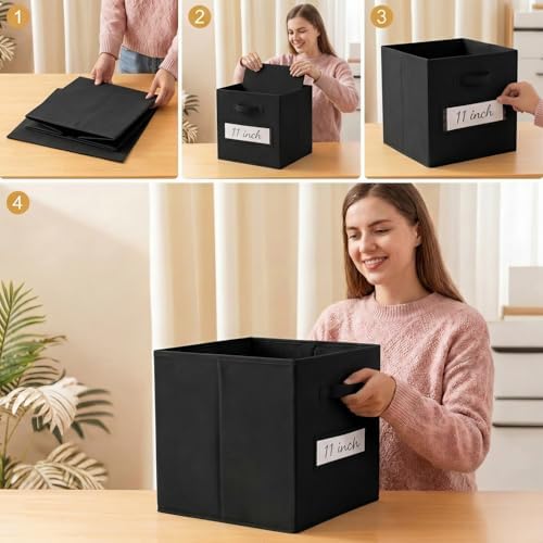 Storage Bins,11 Inch Cube Storage Bin with Labels,6pcs,Black - Image 5