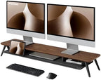 Fenge Solid Wood Dual Monitor Stand with 2-Tier Storage by Fenge