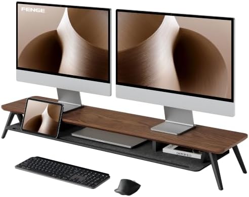 Fenge Solid Wood Dual Monitor Stand with 2-Tier Storage by Fenge