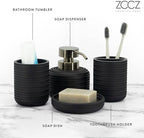 ZCCZ Black Bathroom Accessories Set 4 Pcs - Toothbrush Holder, Soap Dispenser, Vanity Tray, Tumbler - Countertop Organizer for Bathroom - Modern Accessory Set for Home Decor and Storage - Image 3