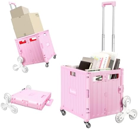 Nedcart Rolling Crate with Stair Climbing Wheels, Foldable Utility Cart with Detachable Lid & Telescoping Handle, Portable Rolling Cart Tote Basket for Teacher Upstairs Grocery Shopping by Unknown