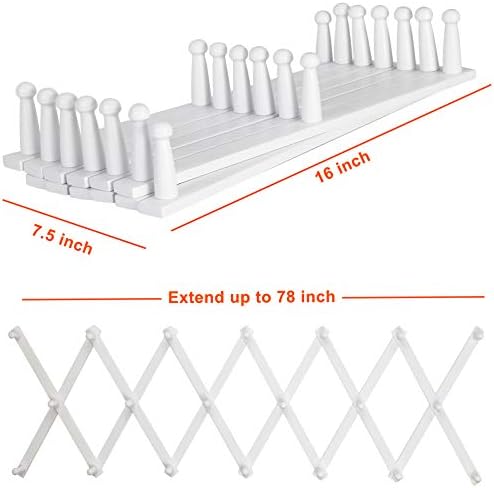 Dseap Accordian Wall Hanger: Wooden Coat Rack Wall Mounted, Hat Racks for Baseball Caps, Mug Rack, 20 Peg Hooks, White - Image 2