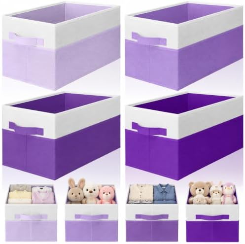 Junkin 4 Pcs Purple Collapsible Storage Baskets Cube Storage Bins 14''x10''x9'' Large Closet Organizers and Storages for Shelves Room Decor Colorful Foldable Baskets with Handle for Nursery by Junkin