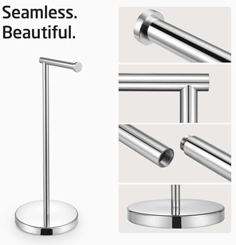 KES Freestanding Toilet Paper Holder with Weighted Base, Polished Silver - Image 3