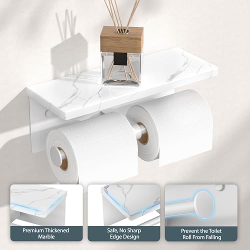 FORIOUS Double Marble Toilet Paper Holder with Phone Shelf, Commercial - Image 4